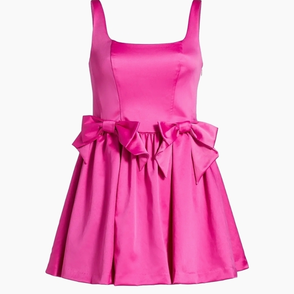 💕🔹️LoveShackFancy🔹️ Vibrant Pink  Bayer Bow Trim Mini Dress - Picture 9 of 12